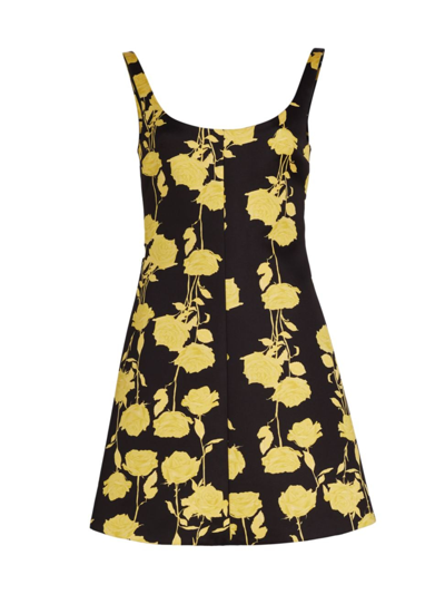 Emilia Wickstead Talia Rose-print Minidress In Lemon Rose On Black