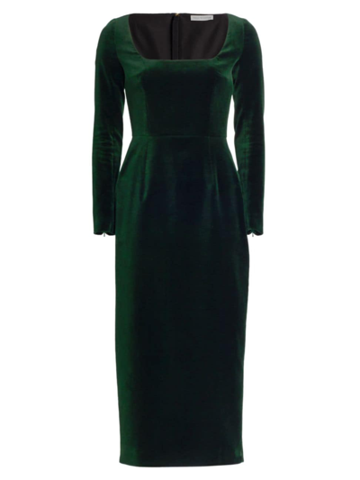 Emilia Wickstead Nyla Velvet Sheath Dress In Dark Green