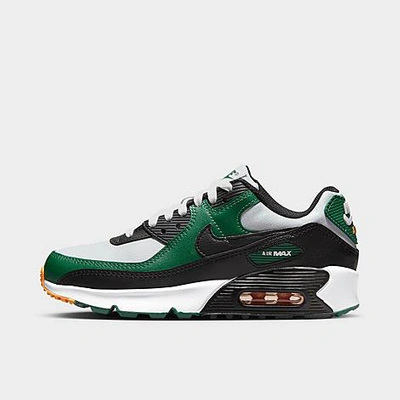 Nike Big Kids' Air Max 90 Casual Shoes Size 5.5 Leather In Pure Platinum/black/gorge Green/university Gold