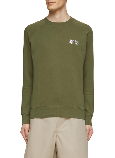 Maison Kitsuné Monochrome Fox Head Patch Cotton Crewneck Sweatshirt In Green