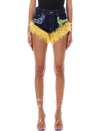 Area Mohar Fur Trim Hot Denim Shorts In Dark Indigo