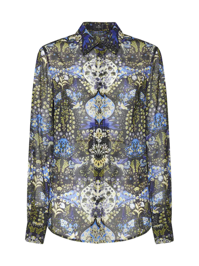 Etro Sciancrata Floral-print Silk Shirt In Black