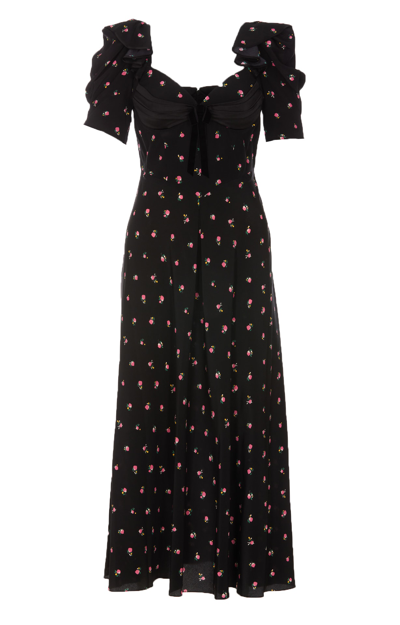 Alessandra Rich Floral-print Midi Dress In Black