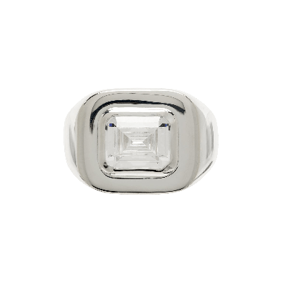 Pre-owned Hatton Labs Emerald Cut Signet Ring 'sterling Silver' In Grey