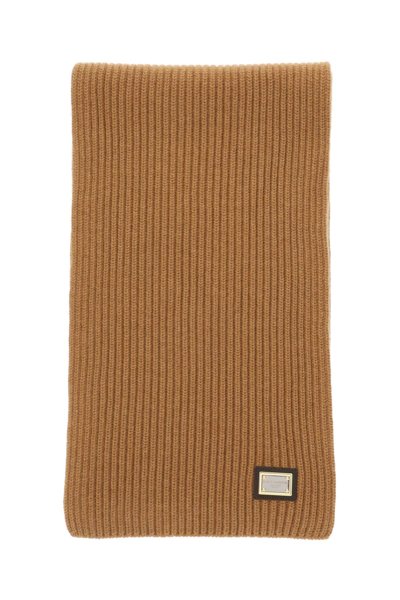Dolce & Gabbana Ribbed Cashmere Scarf In Brown
