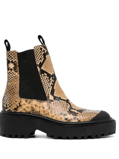 Tory Burch Snakeskin-print Lug Chelsea Boots In Brown