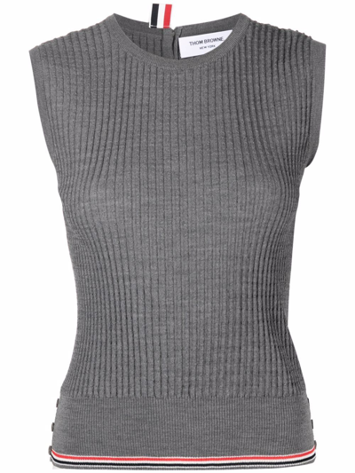 Thom Browne Rwb-stripe Ribbed Knit Top In Grey