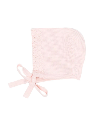 Patachou Babies' Tie-fastening Knit Cap In 粉色