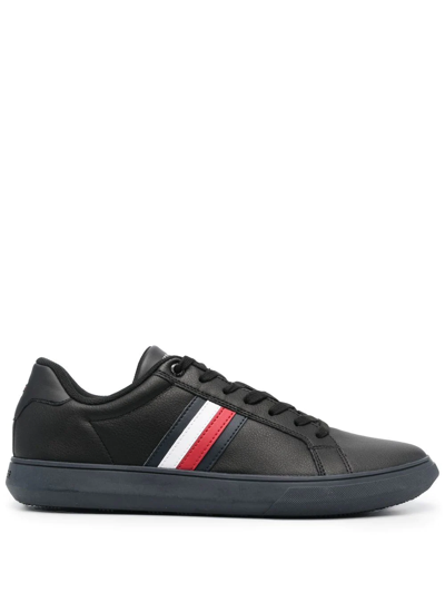Tommy Hilfiger Corporate Leather Sneakers With Side Logo In Black