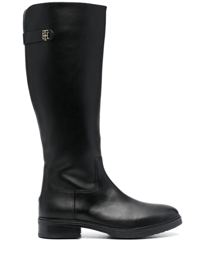 Tommy Hilfiger Knee-length Leather Boots In Black
