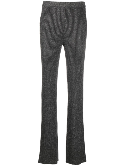 Alberta Ferretti Ribbed-knit Straight-leg Trousers In 灰色
