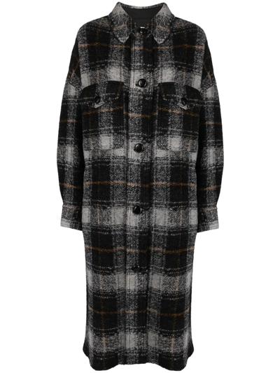 Isabel Marant Étoile Double-breasted Belted Check Coat In Charcoal