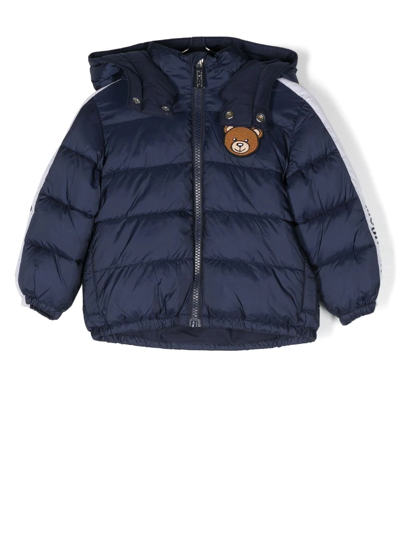 Moschino Babies' Teddy Bear Hooded Puffer Jacket In 蓝色