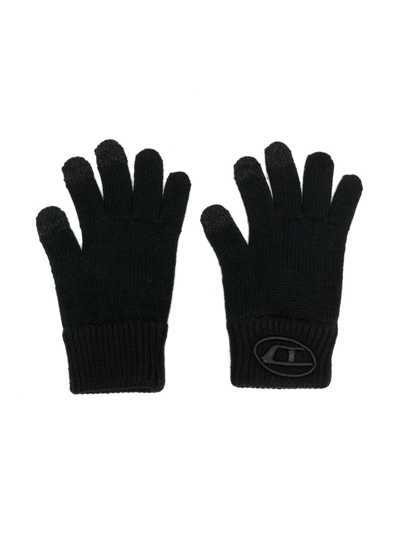 Diesel Ncoder Logo-embroidered Gloves In 黑色