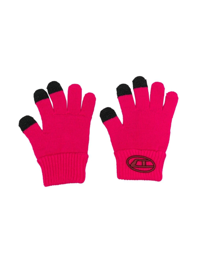 Diesel Ncoder Logo-embroidered Gloves In 粉色