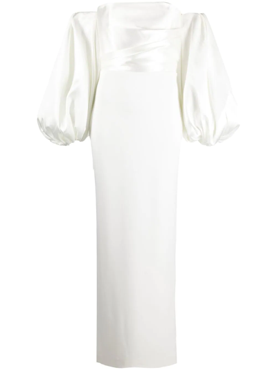 Solace London White Carmen Off-the-shoulder Puff Sleeve Maxi Dress In Cream