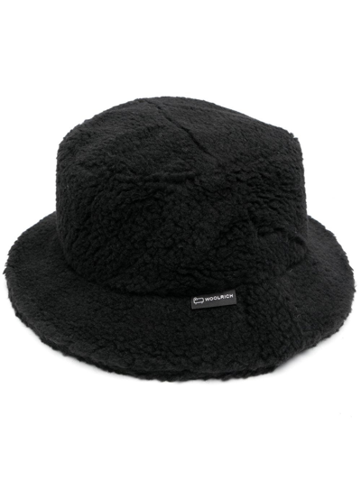 Woolrich Logo-patch Fleece Bucket Hat In 黑色