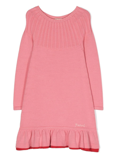Marni Embroidered-logo Long-sleeve Dress In Pink