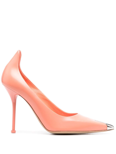 Alexander Mcqueen 110mm Metal-toecap Pumps In Orange