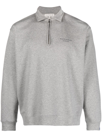 Mackintosh Logo-print Zipped Polo Shirt In Grey