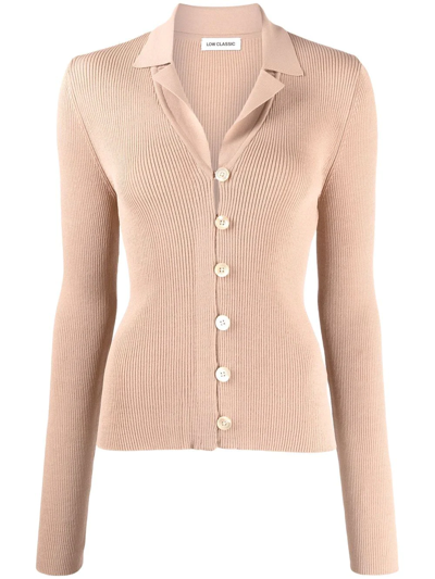 Low Classic Ribbed-knit V-neck Cardigan In Beige