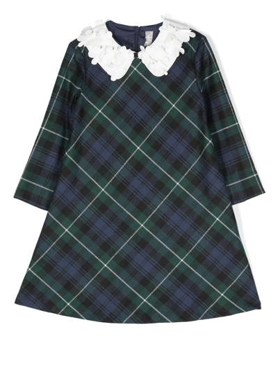 Il Gufo Kids' Oversized Collar Tartan-check Dress In Multicolor