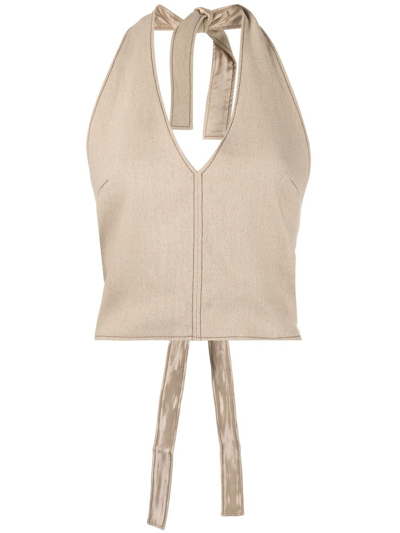 Jacquemus Le Haut Linu Linen Halter Top In Beige