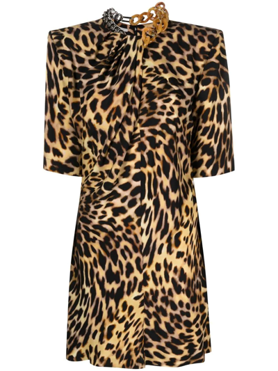 STELLA MCCARTNEY CHAIN-EMBELLISHED NECK LEOPARD PRINT DRESS