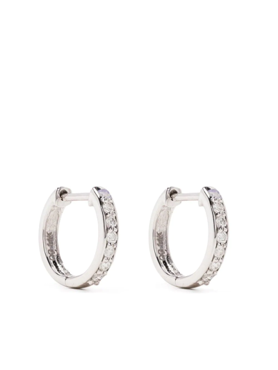 Hestia 14kt White Gold Petite Diamond Huggie Earrings In Silver
