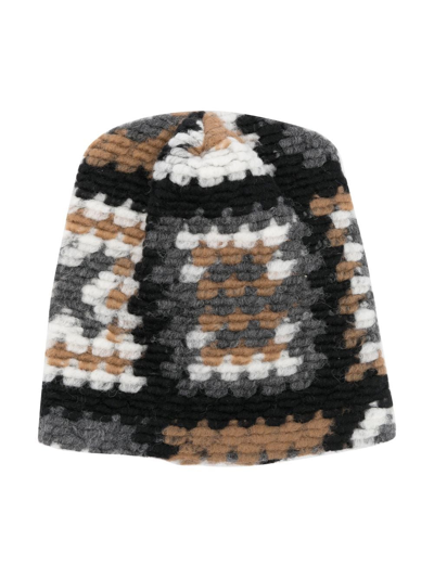 Douuod Crochet-knit Wool-blend Beanie In 黑色