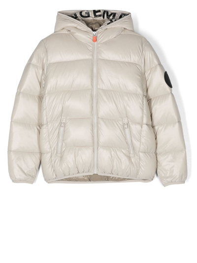 Save The Duck Kids' Gluck Logo-patch Hooded Puffer Jacket In Neutrals