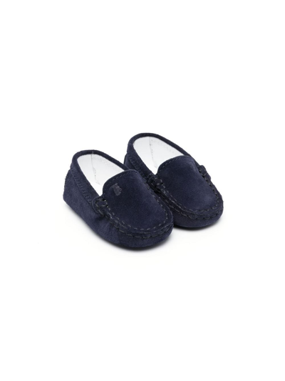 Tod's Babies' Logo-embossed Suede Slippers In 蓝色