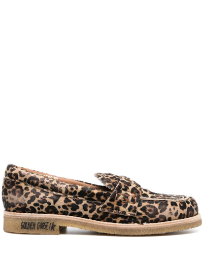 Golden Goose Leopard-print Round-toe Loafers In Brown
