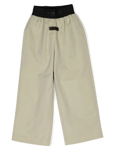 Essentials Logo-waistband Straight-leg Trousers In Green