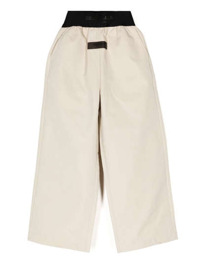 Essentials Logo-waist Straight-leg Trousers In Brown