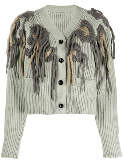 Sacai Textured Wool V-neck Cardigan In Brown