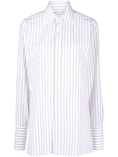 Maison Margiela Long-sleeve Pinstripe-pattern Shirt In 白色
