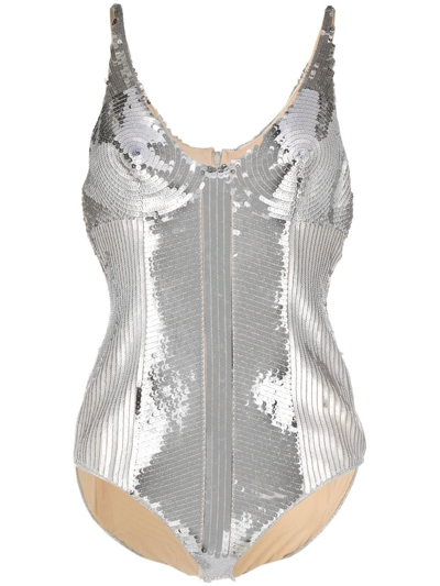 Rabanne Sequin-embellished Sleeveless Top In Silver