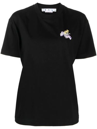 Off-white Flower Arrow Printed Cotton-jersey T-shirt In Nero