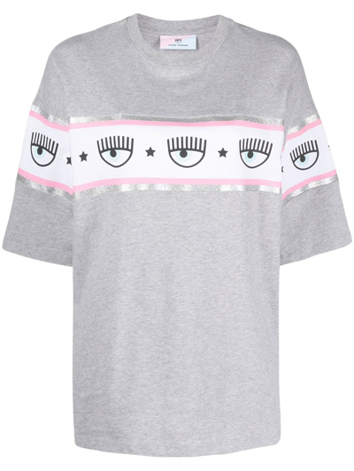 Chiara Ferragni Logo-stripe Loose T-shirt In Grey