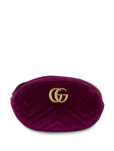 Pre-owned Gucci Marmont Double G Belt Bag In Purple