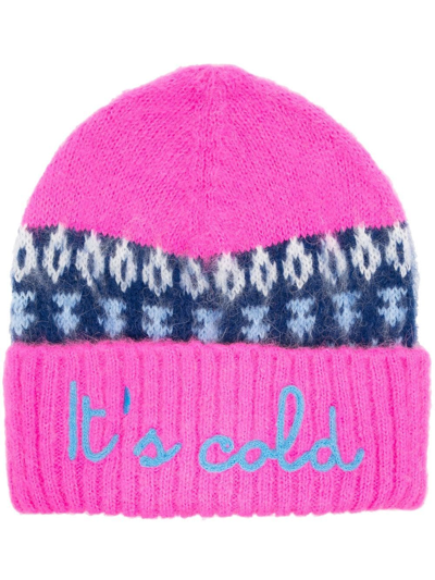 Mc2 Saint Barth Slogan-embroidered Beanie In Pink