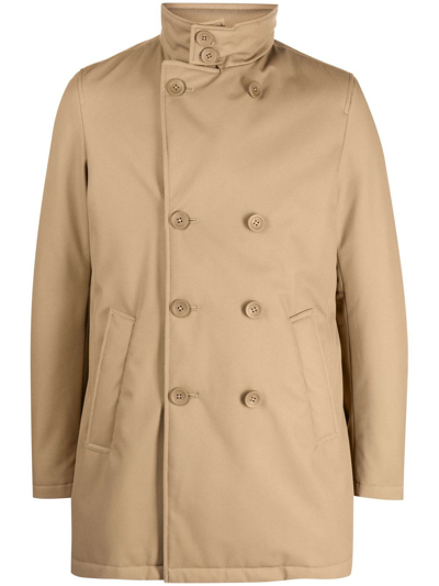 Herno Quilted Double-breasted Coat In Beige