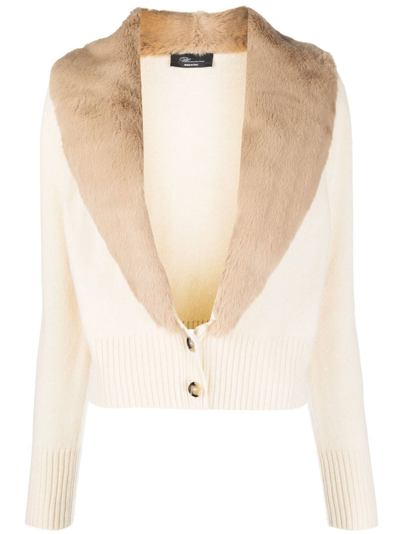 Blumarine Knitted Fur-collar Cardigan In White