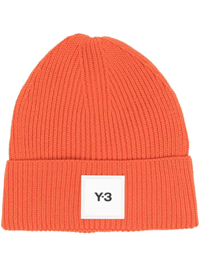 Y-3 Brand-patch Ribbed Wool Beanie In Orange