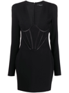 Versace Silk Satin-trimmed Crepe Mini Dress In 黑色