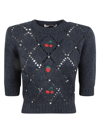 Alessandra Rich Motif-embroidered Knitted Top In Black