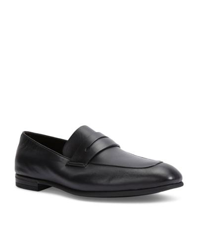 Zegna Leather Asola Penny Loafers In Navy