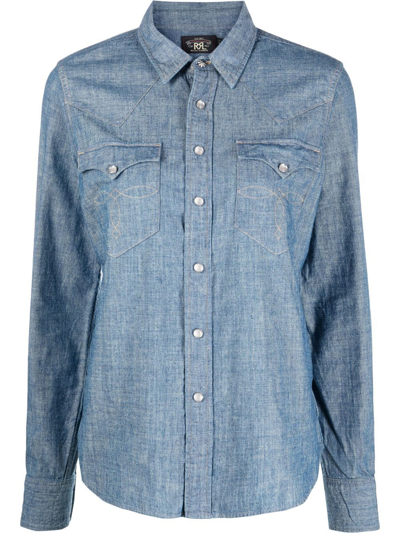 Ralph Lauren Rrl Buffalo Denim Western Shirt In Blue