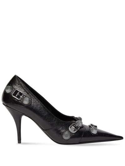 Balenciaga Cagole 90mm Cracked Pumps In Black